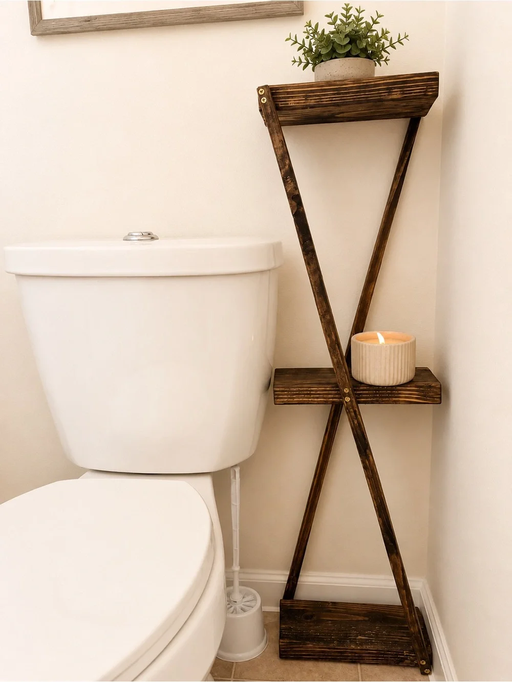Rustic X-Frame Corner Shelf - Dark Brown